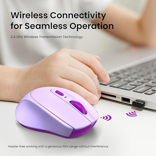 Portronics Toad 31 Wireless Mouse with 2.4 GHz Connectivity, USB Receiver, 10m Working Distance, Ergonomic Design, Auto Power Saving, Adjustable DPI for Laptop & PC (Purple)